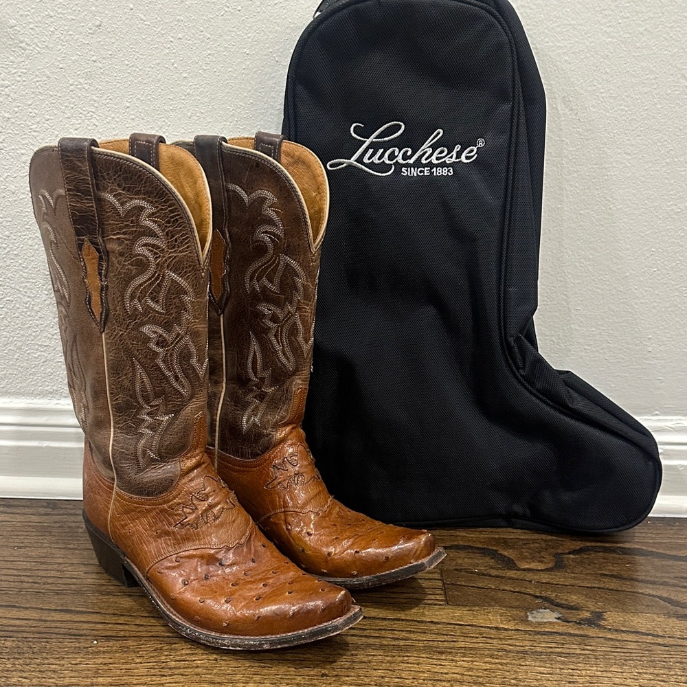 Lucchese Tan and Brown Cowboy Boots